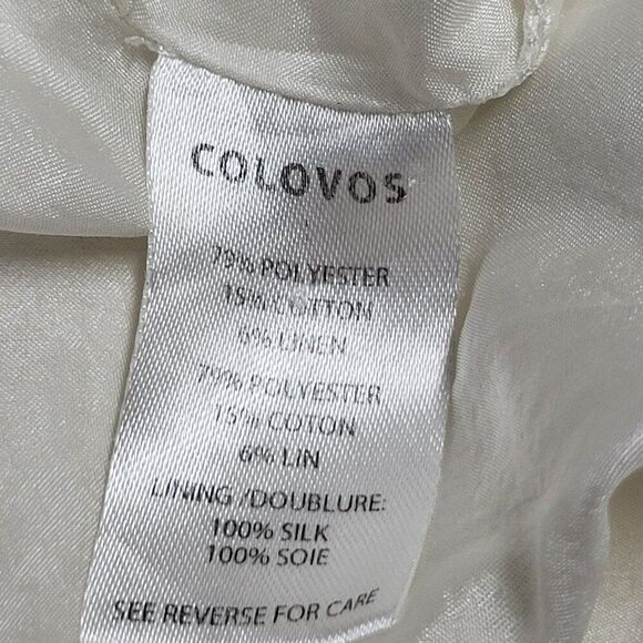 Colovos Size 4 RTR Designer Cream Midi Dress Asymmetrical Hem Side Zip Belted - Picture 13 of 16